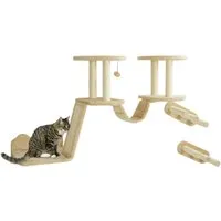 PawHut Katzen Kletterwand Set 3-teilig - Katzenkratzzubehör & Teile: Platzsparendes Design für mehr Spielraum und Sicherheit. Ideal für Katzen bis 5 kg mit weichen Plüschplattformen und robusten Sisal-Kratzstämmen.