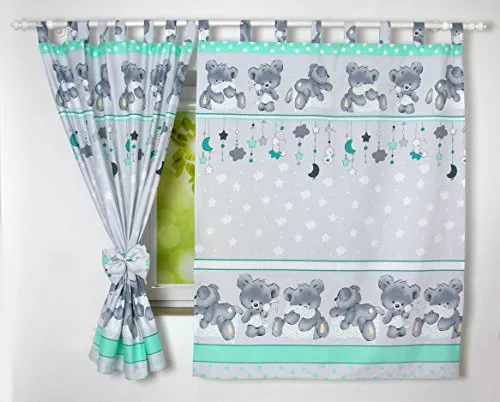BABYLUX Kinderzimmer VORHANGE mit Schlaufen Kinder und Baby Gardinen 2x 120x160 cm (80. Bäre Minze)
