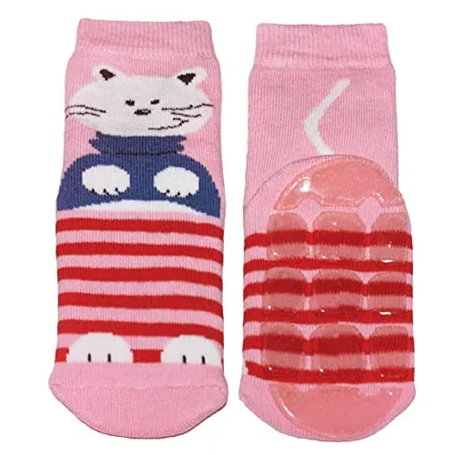 Weri Spezials Baby und Kinder Voll-ABS Voll-Frottee Anti-Rutsch Socken für Jungen und Mädchen - Hund und Katze! In verschiedenen Muster- und Farbvariationen. (27-30, Rosa Katze)