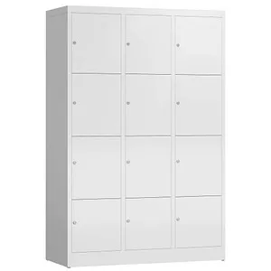 ClassiX Schließfachschrank X-523437, 12 Fächer, weiß - Stabiler Schließfachschrank aus Stahl mit 12 Fächern und Zylinderschloss, ideal für Schulen oder Fitnessstudios. Lieferung komplett montiert und geräuschdämpfende Türanschläge.