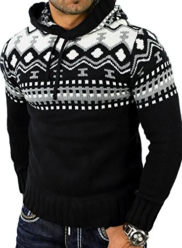 Reslad Norweger Pullover Herren | Kapuzenpullover RS-3013 (2XL, Schwarz)
