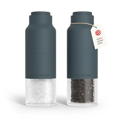 LARS NYSØM Salz- und Pfeffermühle Omvendt Manuell (2 Stück) - Küchenhelfer mit einzigartigem Design und einem einstellbaren Keramik-Mahlwerk für müheloses Würzen und stilvolle Akzente in Ihrer Küche.