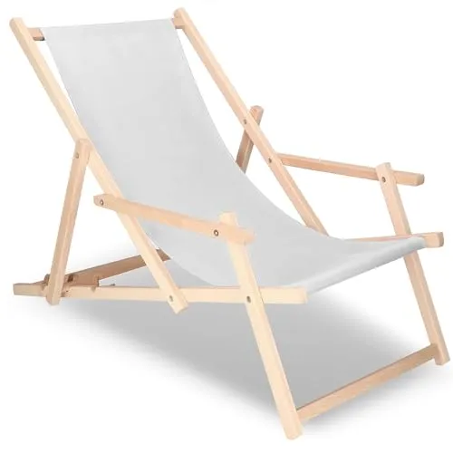 SPRINGOS Holz-Liegestuhl Sonnenliege Gartenliege mit Armlehnen Klappstuhl Freizeitliege