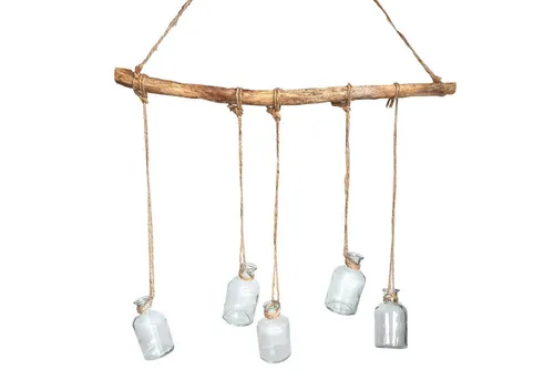 Deko AS Hängedekoration Holzast mit Vasen zum Aufhängen, 5 Gläser, Fensterdeko Natur