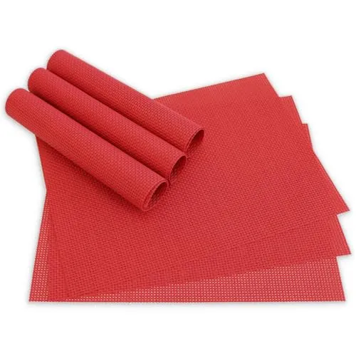 Moderne Tischsets in Rot im 6er Set - Abwaschbare Platzsets als rechteckige Tischuntersetzer - Gewebtes Platzdeckchen als Tischunterlage für Esstisch Wohnzimmer Tisch-Deko