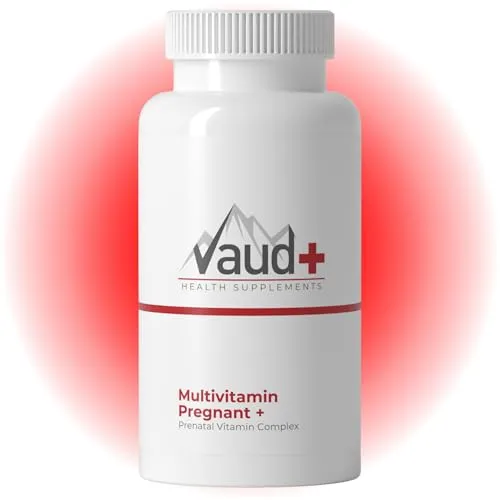 Produktbild VAUD® Schwangerschaft Vitamine | Multivitamin Komplex mit 25 Vitaminen & Mineralstoffen für Schwangere | 60 Kapseln | Hergestellt in der Schweiz | Hochdosierte Folsäure & Vitamin D3 für Mutter & Baby