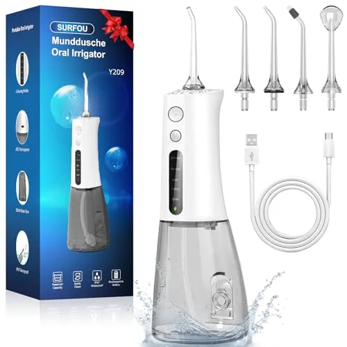SURFOU Munddusche Kabellos Water Flosser for Teeth, Elektrische Wasserflosser für Zähne Oral Irrigator Zahndusche Wasser Zahnreiniger, Zahnzwischenraumreiniger Elektrisch Zahnseide