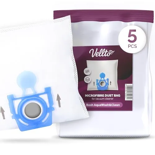5x Vellto Staubsaugerbeutel Kompatibel mit Bosch AquaWash&Clean BWD41720 ProHygienic BWD420HYG ProAnimal BWD421PET ProPerform BWD421PRO Ersatzbeutel Beutel Filtertüten Staubbeutel Filtersack