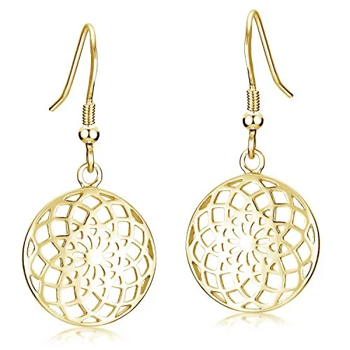 MATERIA Damen Ohrringe Gold hängend - Lebensblume aus 925 Silber - Ohrringe für Damen mit filigranem Lebensblume-Design, das positive Energie bringt. Hergestellt aus hochwertigem 925er Silber, vergoldet und ideal als Geschenk.