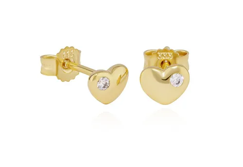 NKlaus Paar Herz Ohrstecker 333 Gelb Gold 8 Karat - Ohrringe für Damen aus 333 Gelbgold, verziert mit funkelndem Zirkonia in Weiß, ideal für besondere Anlässe oder den Alltag.