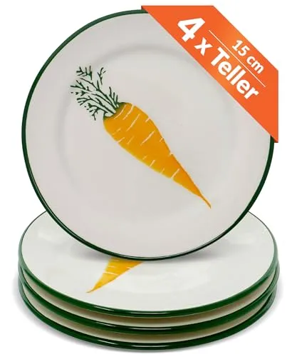 Lashuma Bunte Keramik Teller klein, Servierteller Set 4 Personen, Dessertteller 15 cm Ø Gemüse