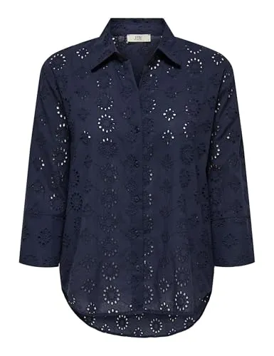 JDY Hemdbluse TALLIE 3/4 LONG SHIRT WVN NOOS - Modische Hemdbluse mit Lochstickerei-Detail aus 100% Baumwolle, pflegeleicht und ideal für den Alltag. Perfekt für einen lässigen, stilvollen Look.