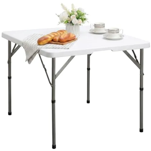 HollyHOME Klapptisch Quadratisch 87cm Campingtisch Klappbar Tisch Wetterfest Gartentisch Balkontisch Tragbarer Klapptisch Esstisch für Küche BBQ Catering Party, Weiß