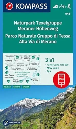 Produktbild KOMPASS Wanderkarte Naturpark Texelgruppe, Meraner Höhenweg, Parco Naturale Gruppo di Tessa, Alta Via di Merano: 3in1 Wanderkarte 1:25000 mit Aktiv ... in der KOMPASS-App. Fahrradfahren. Skitouren.