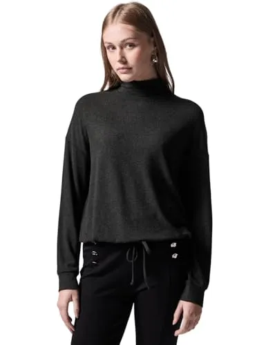 Street One Studio Damen Turtleneck Shirt Anthracite Melange - T-Shirts für Damen, langärmliges Turtleneck mit Tunnelzugsaum, aus bequemem Viskosemix mit Stretchanteil für optimalen Tragekomfort.