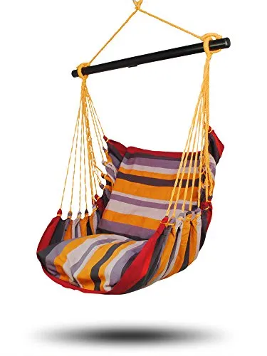 HOBEA-Germany Hängesessel Mallorca - Hängesessel mit 2 passenden Kissenhüllen, aus 100% Baumwolle und handwaschbar, ideal für entspannte Stunden im Garten oder auf der Terrasse.