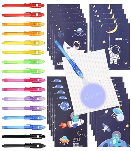 SOBEAU Zauberstifte Set, 16 x Geheimstift mit UV-Licht, 8 Farben, Stift mit 20 Notizbuch Geheimstift, Leuchtstifte für Kinder,UV Stift Geschenke zur Einschulung Schultüte,Kindergeburtstag