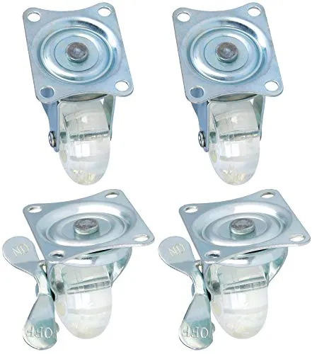 com-four® 4x Lenkrollen mit Schwenklager für Möbel, transparente | 2 Rollen mit Bremse - Industrierollen