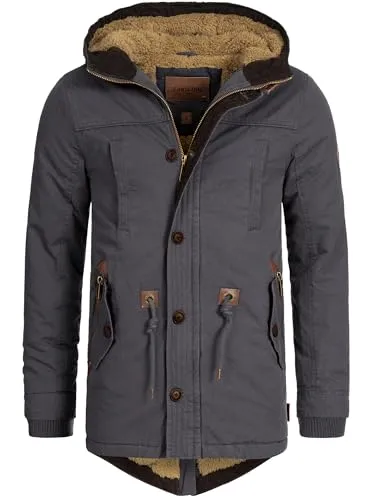 Indicode Herren Barge Winterjacke m. Kapuze & Teddyfutter | Winterparka Herrenjacke Parka Dk Grey, 3XL