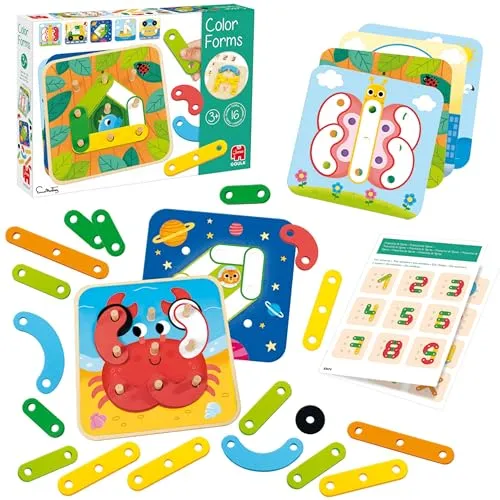 Goula 53474 farbige Formen, Lernspiel - Gesellschaftsspiel für 3-4 Jahre, fördert logisches Denken und Kreativität mit bunten Holzformen, ideal für die frühkindliche Entwicklung.