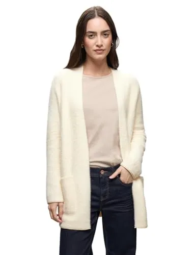 STREET ONE Cardigan lang in Federgarn-Qualität, offen beige 46 EU - Strickjacke in soft beige, lang geschnitten und aus pflegeleichtem Federgarn, ideal für lässige Outfits und gemütliche Tage.