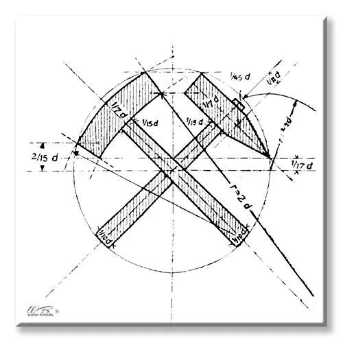 WB wohn trends Deko-Fliese, Ruhrpott Schlägel und Eisen Skizze, Foto-Fliese Wand-Bild Deko-Schild 15x15cm