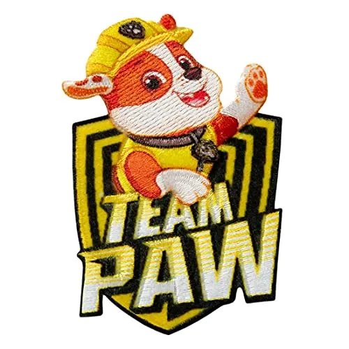 Paw Patrol Team Paw Rubble - Aufnäher/Bügelbild/Aufbügler/Applikationen/zum aufbügeln/Applikation/Patches/Flicken, Größe: 7,3 x 4,5 cm