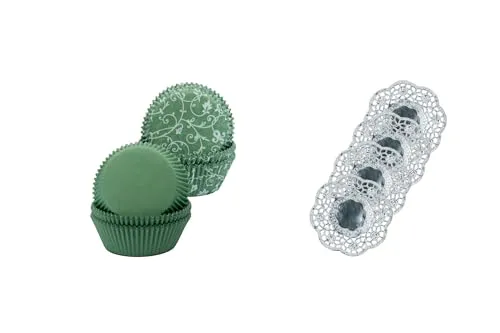 Demmler Muffinförmchen - Cupcakeförmchen 2er Set jadefarbend in Unifarbend & mit weißem Classico Desgin - 120 Stück - Made in Germany