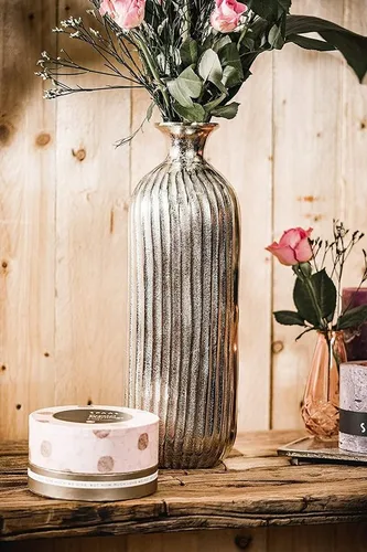 MichaelNoll Dekovase Vase Dekovase Aluminium Silber Deko Metall 42 cm