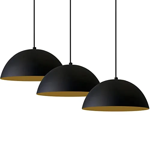 bamyum Lipeo Pendelleuchte 3 Flammig Schwarz Gold - Stilvolle Pendelleuchte für Esszimmer und Wohnzimmer, mit mattschwarzem und goldfarbenem Design, ideal für eine gemütliche Atmosphäre.