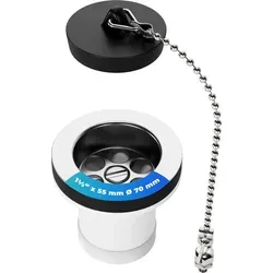 Ablaufventil 11/2 Zoll x 55 mm Ø70mm Ablaufgarnitur Pop-Up Ventil mit Stopfen und Kette für Spüle - Transparent