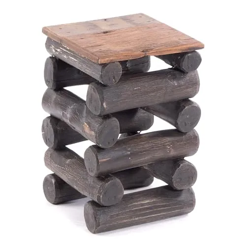 DESIGN DELIGHTS Teakholz Hocker Block 38 - Bürohocker aus massivem Teak Altholz, vielseitig als Pflanzenhocker, Beistelltisch oder Sitzgelegenheit nutzbar. Jedes Stück ist ein einzigartiges Unikat mit rustikalem Shabby-Chic-Stil.