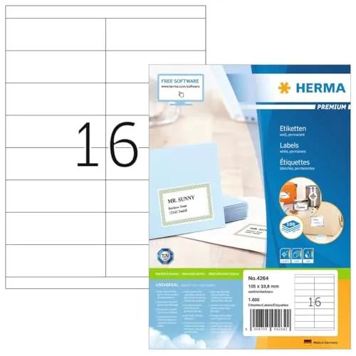 HERMA 4264 Adressetiketten, 1400 Blatt, 105 x 33,8 mm, selbstklebend