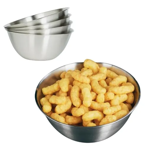 Marzoon Edelstahl Schüsseln Set – Stapelbare Metall Schalen für Salat, Snacks, Dips & mehr (4 Stück Ø 18 cm)