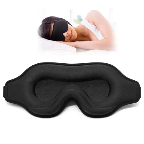 Schlafmaske für Herren und Damen, verbesserte 3D-konturierte Augenbinde, blockiert Licht, Augenmaske mit verstellbarem Riemen, atmungsaktiv und weich zum Schlafen, Yoga, Reisen (schwarz)