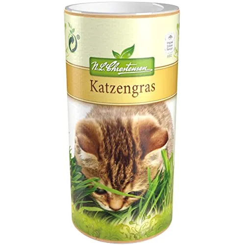 Premium Katzengras Samen Chrestensen, Grassamen schnellkeimend, 1 Dose 110 g, reicht für ca. 4-5 m² Katzengras fertig gewachsen, Natürliche Katzen Leckerlies zu Hause