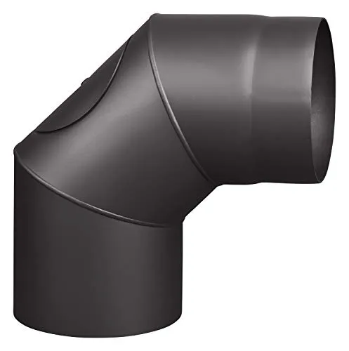 Rauchrohr Ø150mm Bogen 90° mit Tür schwarz metallic Ofenrohr Kaminrohr Winkel
