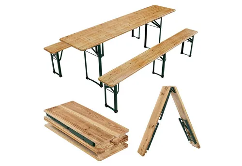 Juskys Bierzeltgarnitur Passau, 3-tlg, klappbar - Bierzeltgarnitur mit klappbarer Funktion, ideal für Feste und Feiern. Aus robustem Tannenholz mit natürlicher Optik und Bodenschonern für zusätzlichen Komfort.