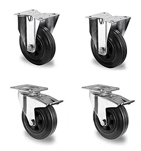 Rollensatz 2 Lenkrollen mit Feststeller + 2 Bockrollen 80 mm Vollgummi schwarz