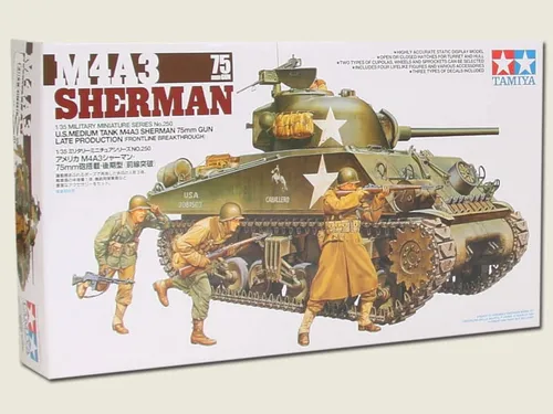 Tamiya 300035250 - 1:35 WWII US Sherman M4A3, detaillierter Modellbausatz für kreative Bastler, ideal für Modellbau-Enthusiasten
