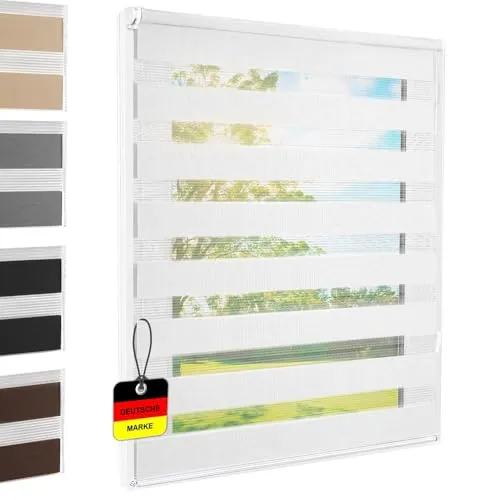 Doppelrollo Klemmfix Standardmaß in Weiß - Rollos in Standardmaß, perfekt für Fenster ohne Bohren, bietet flexiblen Lichtschutz und Sichtschutz.