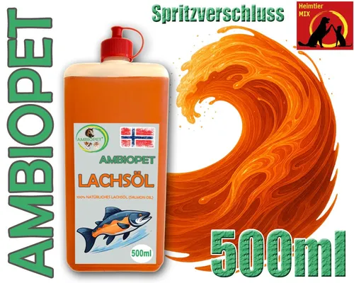 Ambiopet Premium Lachsöl 500ml Fisch-Öl f. Hund Pferd Katze BARF Omega 3&6 Lachs