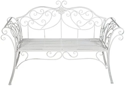 Biscottini Sofabank 133x49x90cm - Sofa aus Schmiedeeisen - sitzbank mit antikiertem weißem Finish - Elegante Gartenbank wetterfest - weiße 2er Couch