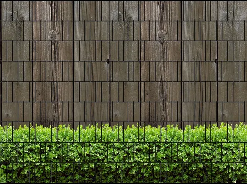 zaunzu Sichtschutzstreifen Holzwand & Buxus - 2,5m x 1,8m, Fotodruck für Doppelstabgitter - Hochwertiger Sichtschutzstreifen mit fotorealistischem Holzwand & Buxus Motiv. Pflegeleicht, wetterfest und UV-beständig – ideal für stilvolle Rückzugsorte in Ihrem Garten. Einfache Montage in Doppelstabmatten für individuelle Privatsphäre.