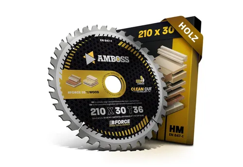 Amboss Werkzeuge Kreissägeblatt HM 210 mm - Z36 WZ - Zubehör für Elektrowerkzeug, präzises und langlebiges HM Kreissägeblatt für saubere Schnitte in Holz und Kunststoffen.