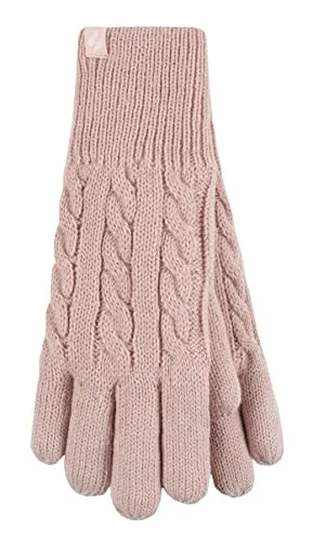 HEAT HOLDERS - Damen Extra Warm Winter Handschuhe | Strick Handschuhe mit Innen Flauschig Fleece Gefüttert (M-L, Dusky Rosa)