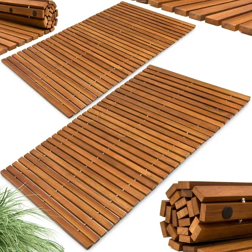 Deuba Badematte aus FSC-zertifiziertem Akazienholz - Badematten aus Holz, Höhe 2.5 mm, mit Gummistopper für sicheren Halt, ideal für ein modernes Badezimmer.