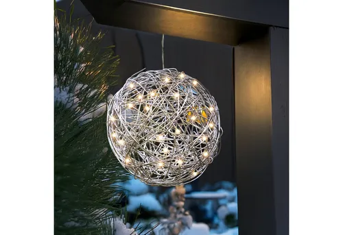 esotec Solar Deko-Drahtkugel 25 cm mit 50 LEDs - Gartenleuchte aus wetterfestem Aluminium, zaubert harmonisches Licht in warmweiß oder kaltweiß für stimmungsvolle Akzente im Garten oder auf dem Balkon.