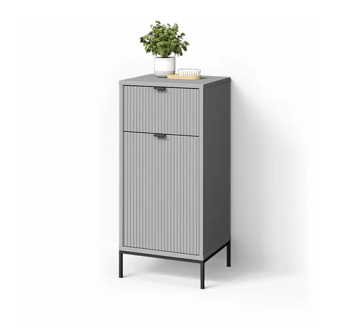 Livinity® Midischrank ATERNO, Grau, 40 x 87 cm mit Tür und Schublade - Midischrank für das Badezimmer, platzsparend mit zusätzlichem Stauraum durch Schublade und Tür, ideal für Ordnung und Stil.