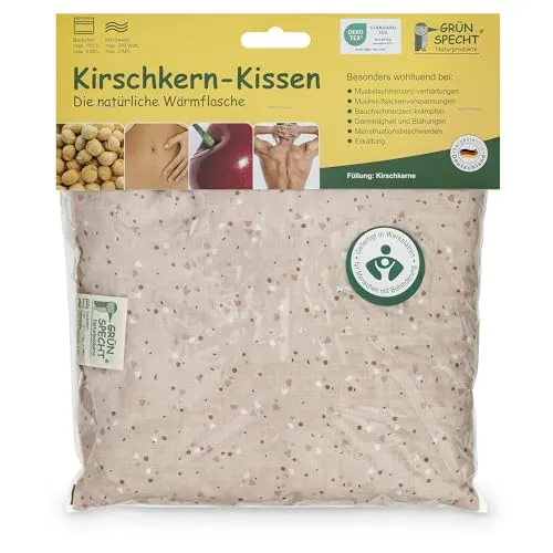GRÜNSPECHT Kirschkern-Kissen 19x19cm - Kirschkernkissen für Nacken, Bauch & Rücken, aus 100% Baumwolle, ideal für sanfte Wärmebehandlung, hergestellt in Deutschland.